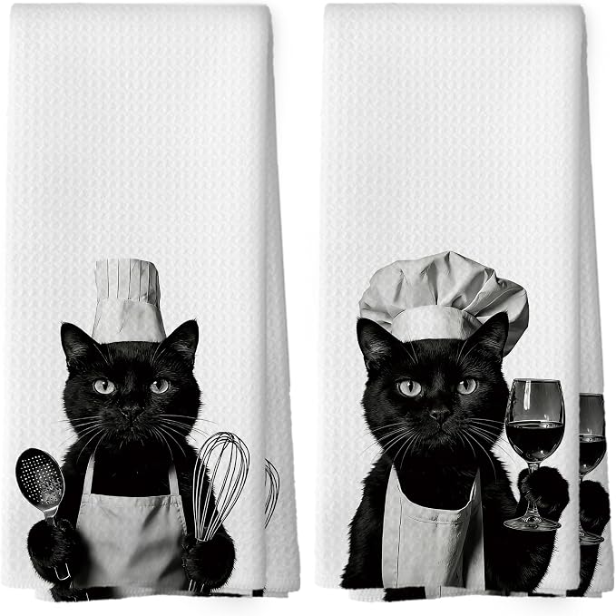 Funny Cat Kitchen Towels Set of 2, Funny Kitchen Decor, Wine Bar Decor by Mcehtle