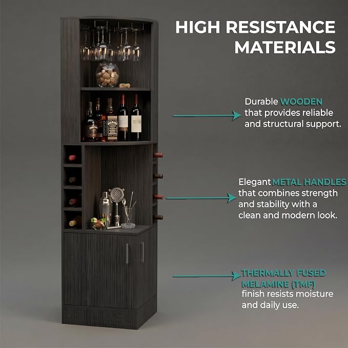 Tuhome Syrah Corner Bar Cabinet, Tall 71.1" Liquor Cabinet - Image 7