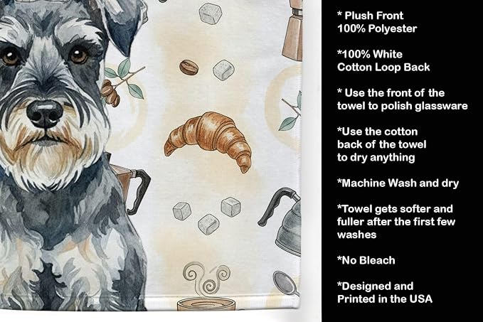 Caroline's Treasures Schnauzer Coffee Bar Kitchen Towel Velour Plush Front and - Image 4