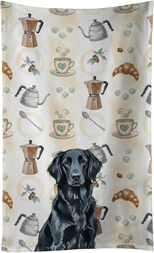 Caroline's Treasures Black Flat-Coated Retriever Coffee Bar Kitchen Towel by CarolinesTreasures