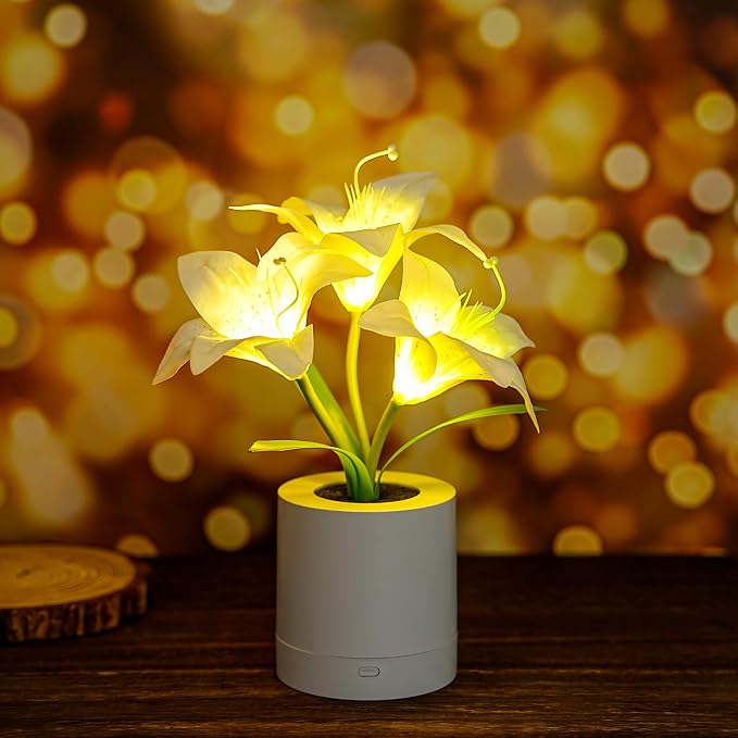 WSYEAR Birthday Gifts for Women-Fake White Lily Artificial Flower Lamp Night by WSYEAR