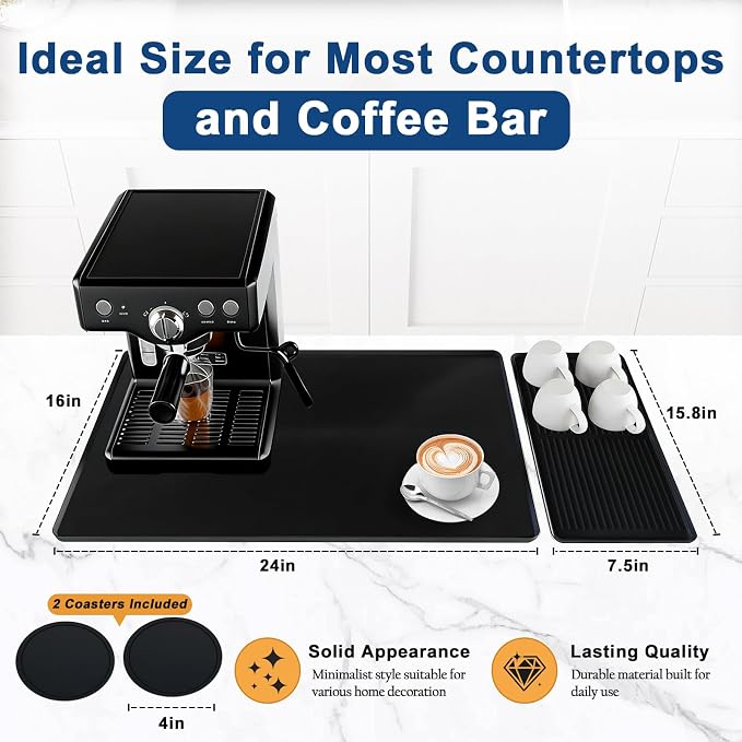 Mrcrypos Silicone Coffee Station Mat 16x24 Inch, Spill-Proof Bar Mat - Image 2