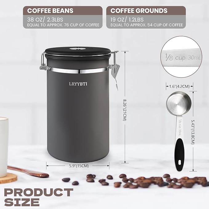 38oz Airtight Coffee Canister, Stainless Steel Coffee Bean Storage Container - Image 2