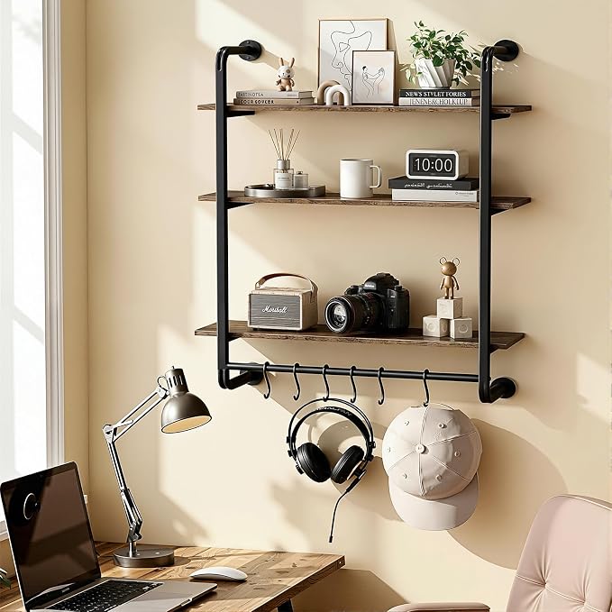 3 Tier Industrial Pipe Floating Shelf, Coffee Bar Shelves Display Bookshelf - Image 5