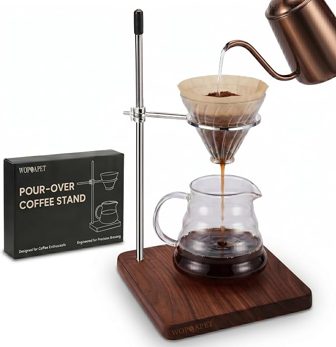 Pour Over Stand with North American Walnut Base & 360° Adjustable Coffee Filter by Unknown