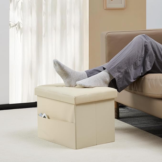 Bsketa Storage Ottoman Foot Rest Stool, Small Leather Storage Ottomans Bench - Image 2