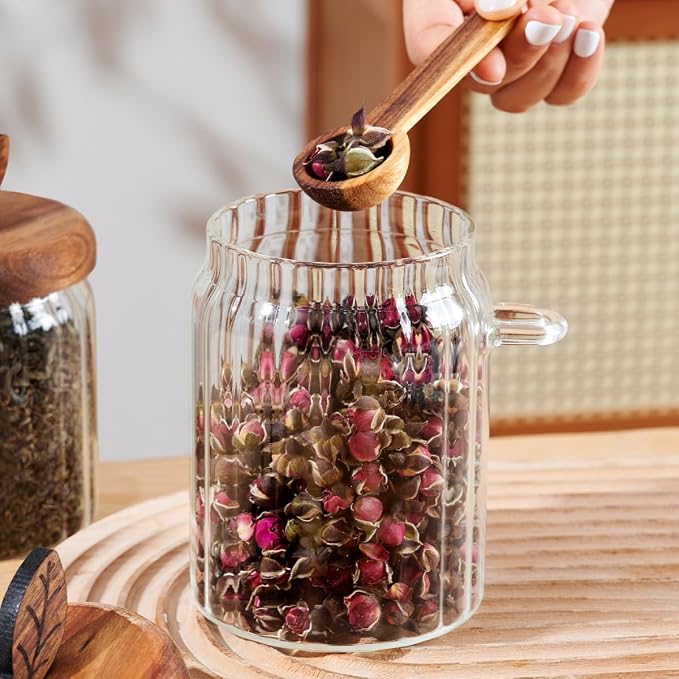 ANSQU Glass Jar with Wooden Lid and Spoon, 20.3oz Glass Food Storage Containers - Image 4