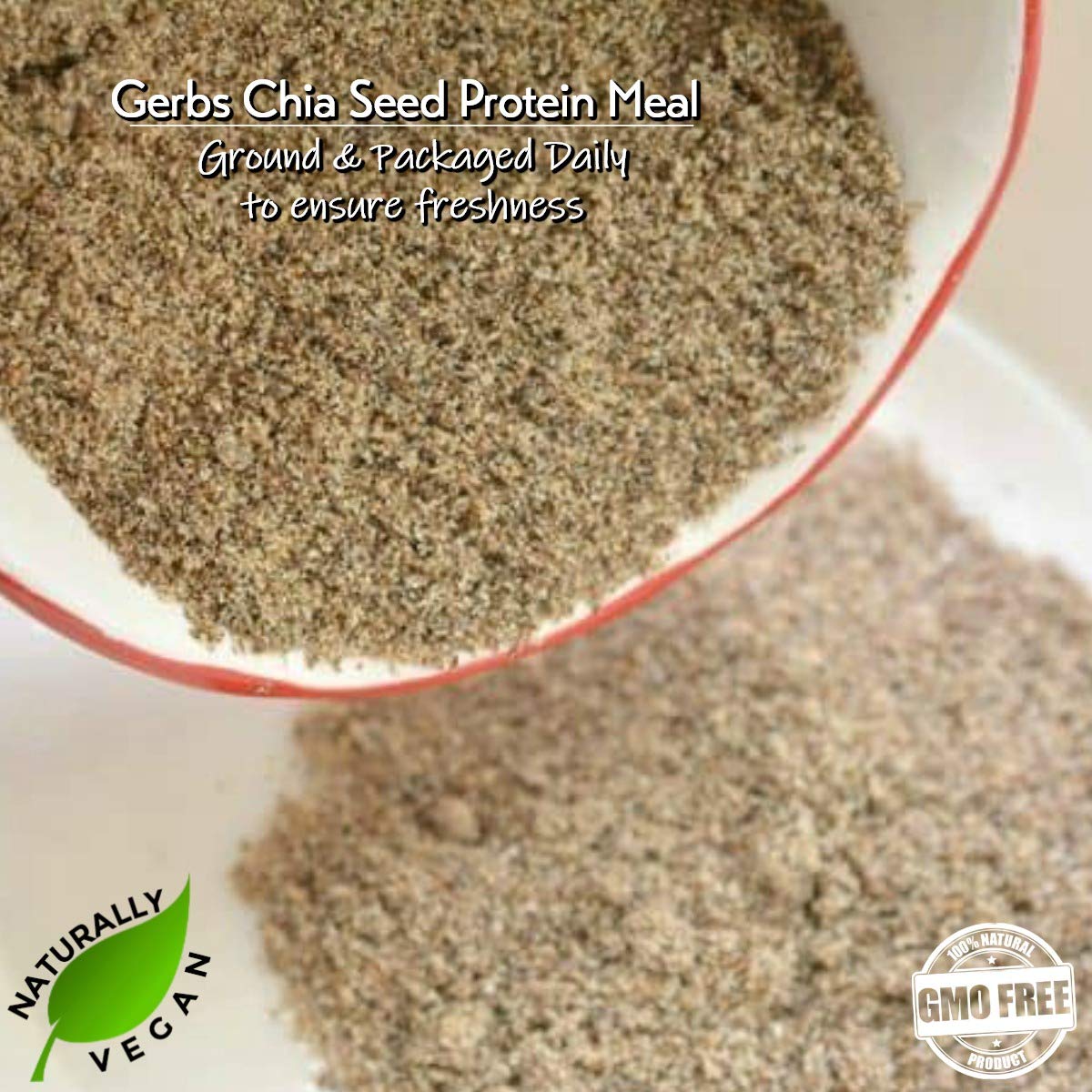 Raw Chia Seed Protein Meal Powder by Gerbs - 2 LBS Premium Seeds - Top 10 Food Allergen Free & Non GMO - Vegan & Kosher - Seed Country of Origin Mexico - Made in Rhode Island