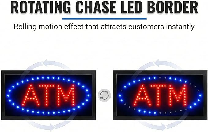 LED Neon ATM Open Sign with Animation – 19x10 Inch Bright Light Up Window Sign - Image 2