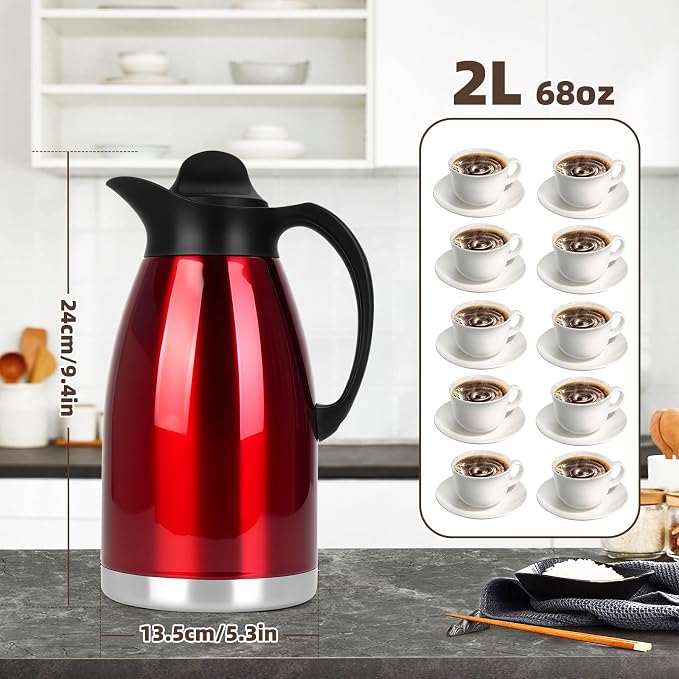 ShineMe 68Oz Coffee Carafes for Keeping Hot, Double Walled Vacuum Stainless - Image 2