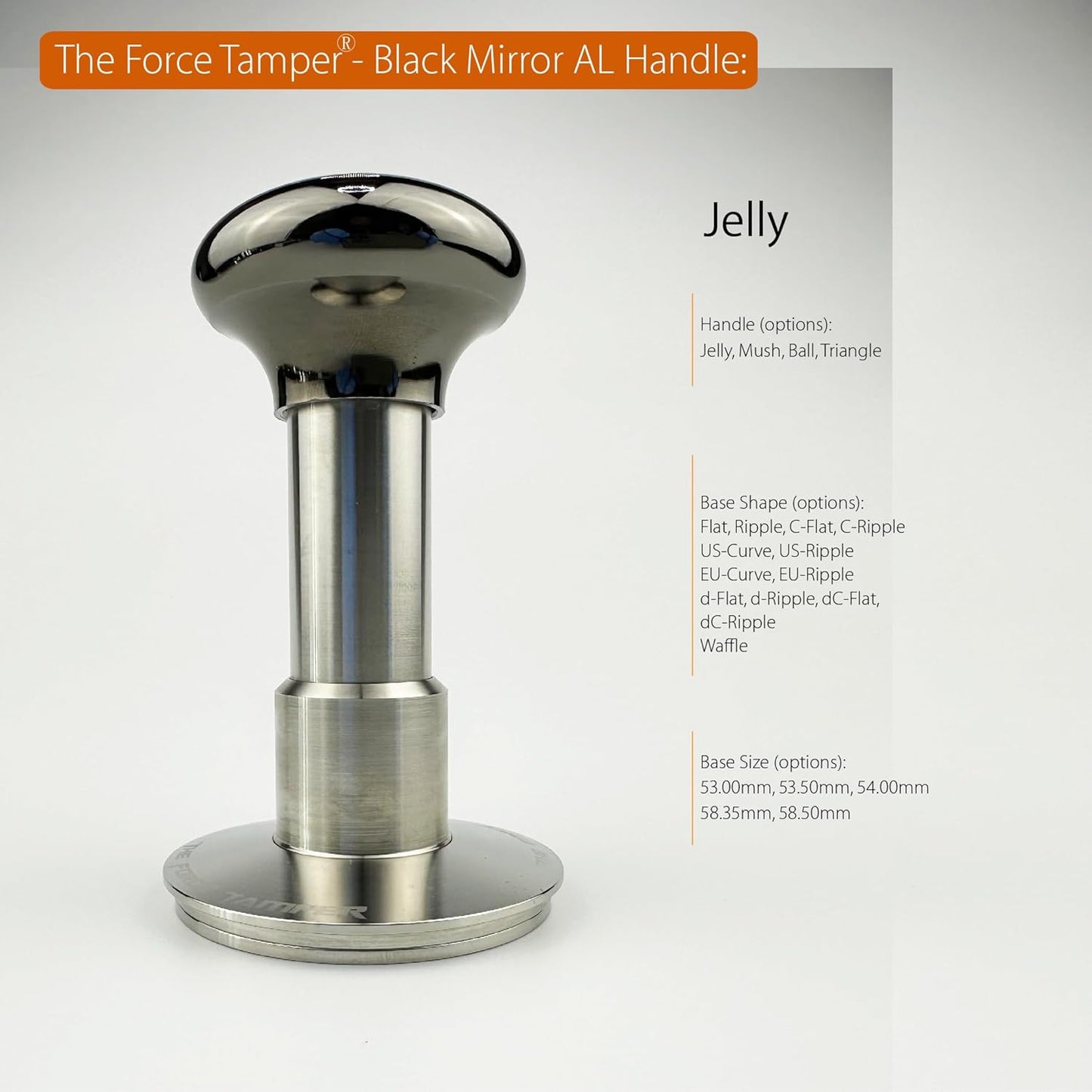 The Force Tamper Automatic Impact Adjustable Constant Pressure and Autoleveling Coffee Tamper Black Mirror Jellyfish AL Handle Set Pro (Flat-Distribute Set, 54.00mm)