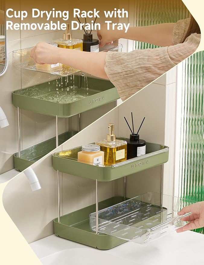 UFORU Countertop Coffee Station Organizer | 2-Tier Whisky Glass Tray, Mug - Image 5