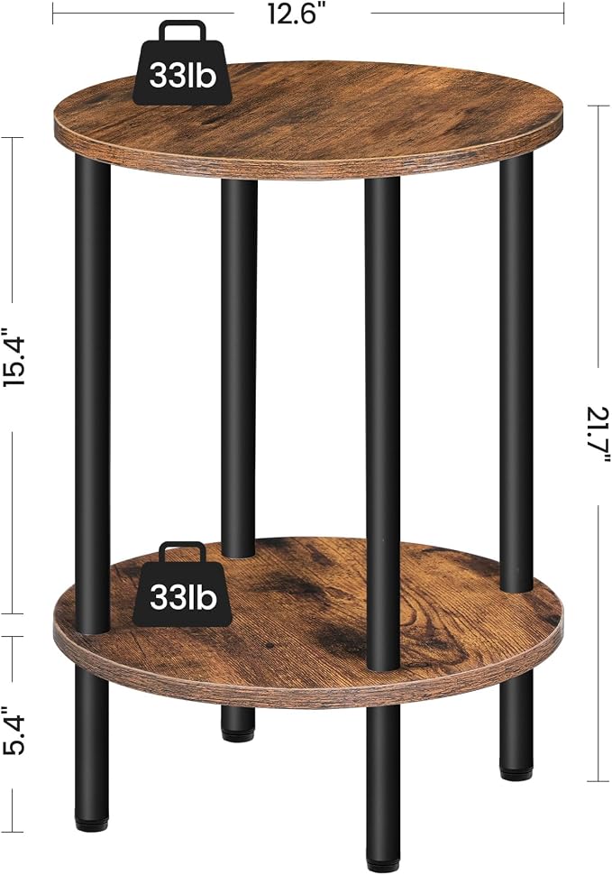 CHOEZON Side Table Set of 2, 2-Tier Round End Table, Small Nightstand - Image 3