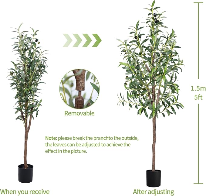 Artificial Olive Tree 5FT Tall Faux Silk Plant 60inch Fake Olive Tree - Image 5