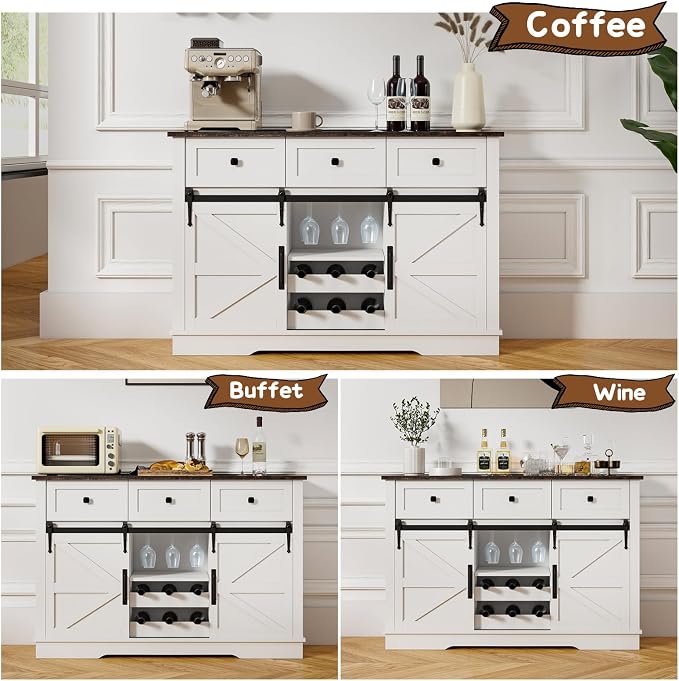 Kmax Farmhouse Wine Bar Cabinet w, 54” Buffet Cabinet - Image 4