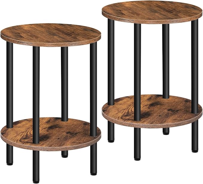 CHOEZON Side Table Set of 2, 2-Tier Round End Table, Small Nightstand by Choezon