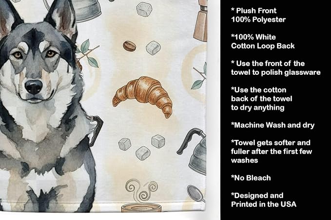 Caroline's Treasures Norwegian Elkhound Coffee Bar Kitchen Towel Velour Plush - Image 4