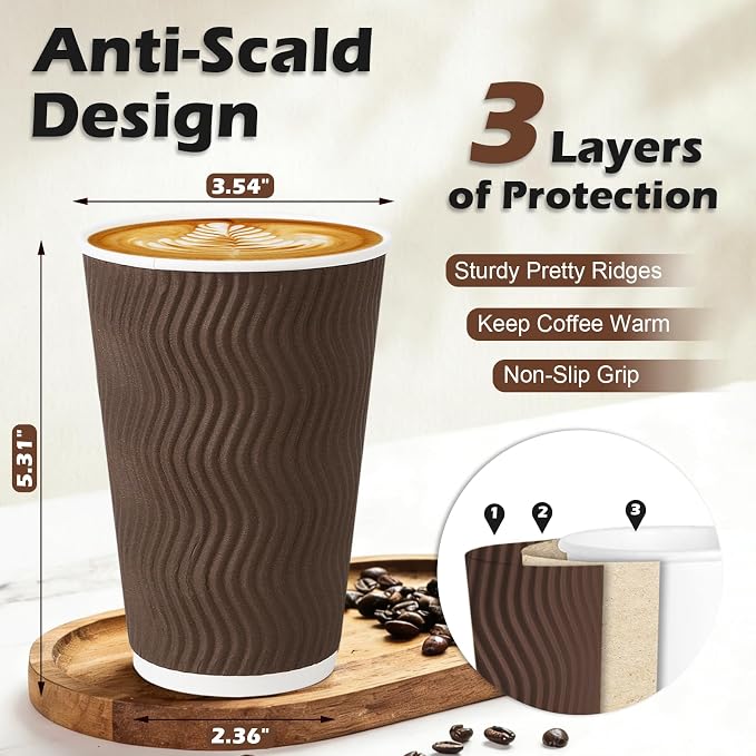 Clawsoff 90 Pack 16 oz Coffee Cups Disposable, Insulated Paper Coffee Cups - Image 2