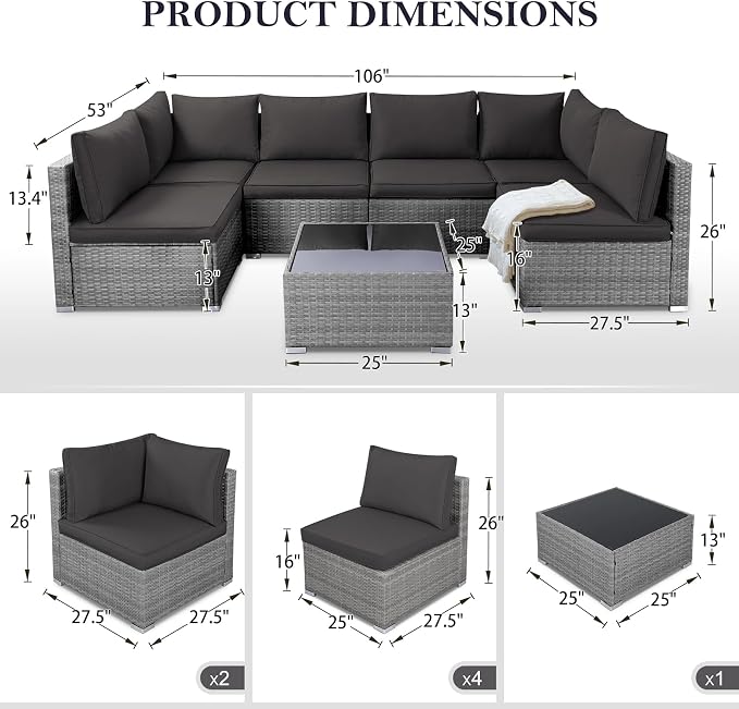 NOBLEMOOD 7 Pieces Patio Furniture Set, All Weather Outdoor Rattan Conversation - Image 2