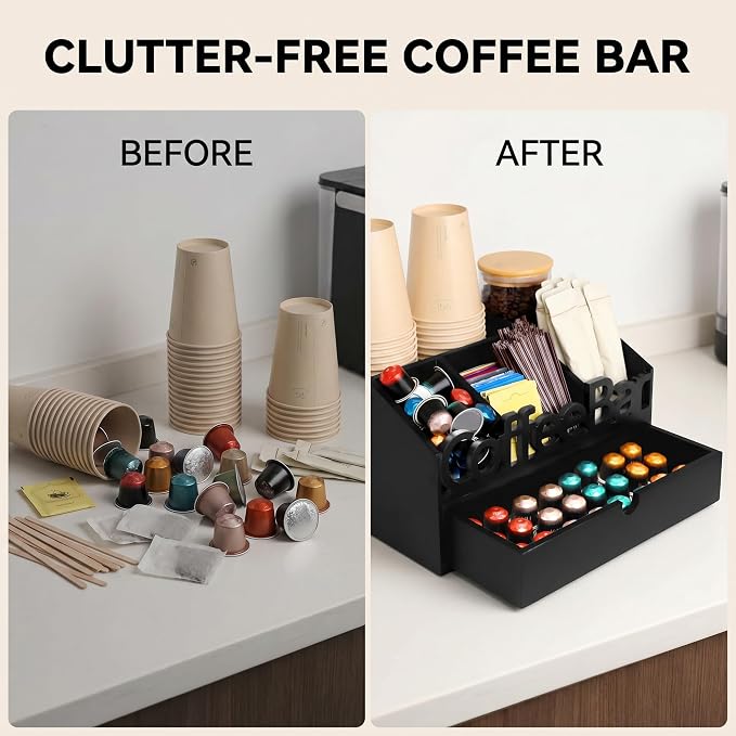 Coffee Bar Organizer Countertop, Wooden Coffee Station - Image 6