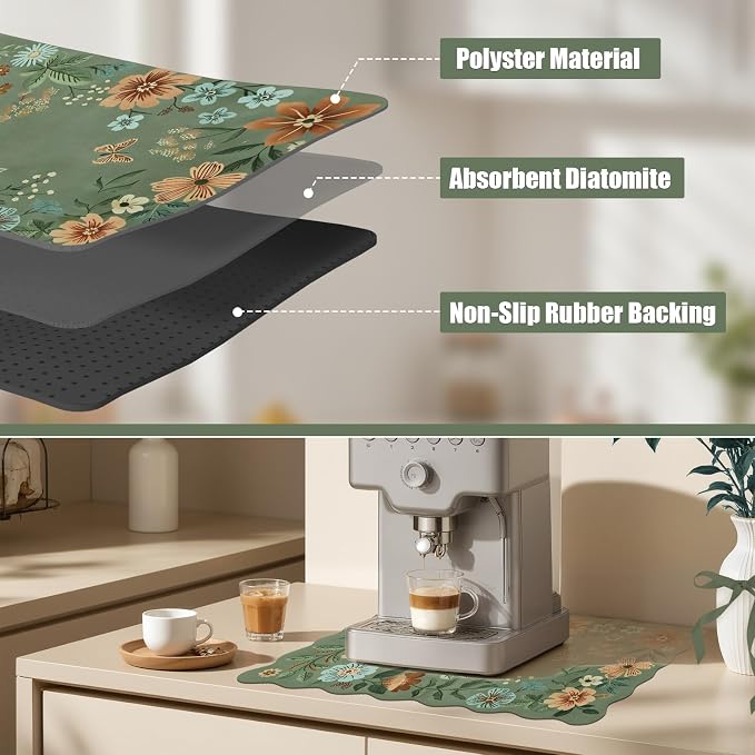 Scalloped Bohemian Boho Floral Flower Coffee Bar Mat Dish Drying Mats - Image 7