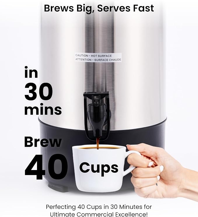 SYBO Commercial Grade Stainless Steel Percolate Coffee Maker, Hot Water Urn - Image 2