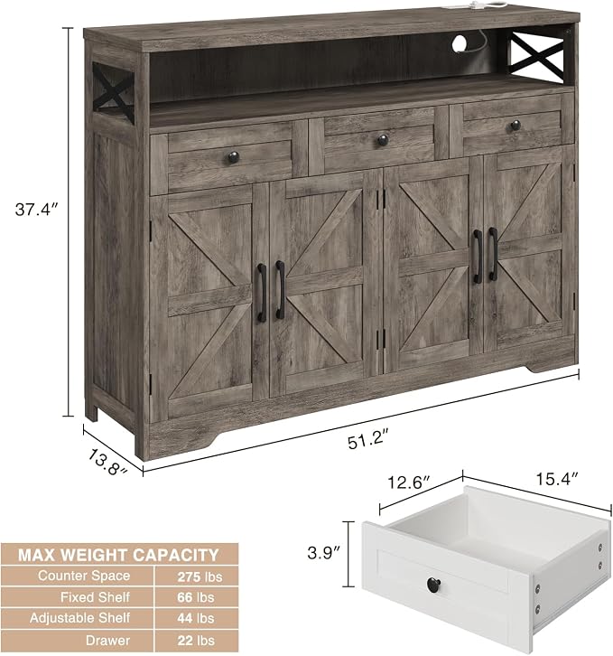 FiveWillowise 51" Farmhouse Buffet Sideboard - Image 2