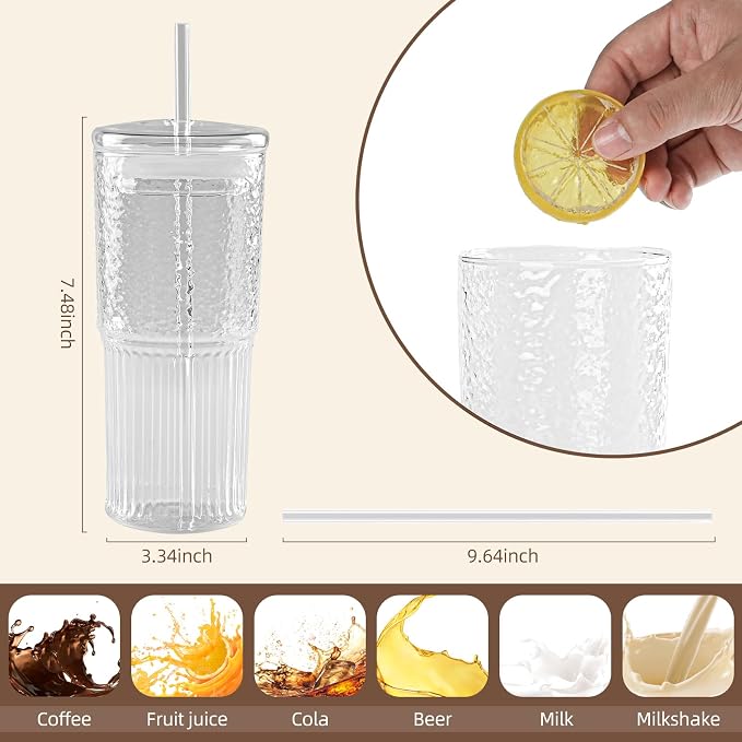 20 oz Glass Cups with Lids and Straws, 4 Pack Iced Coffee Cup with Glass Lid - Image 3