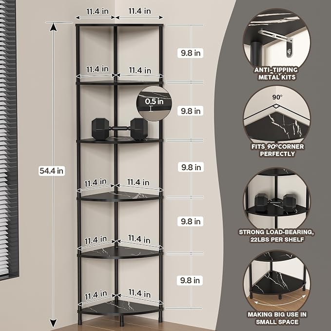 Book Shelf Corner Shelf, 6 Tier Corner Bookshelf Display - Image 3