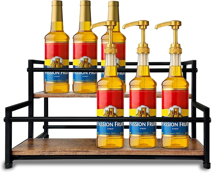 2 Tier Coffee Syrup Organizer 10 Syrup Bottle Holder Coffee Syrup Rack by MJFAJAZF