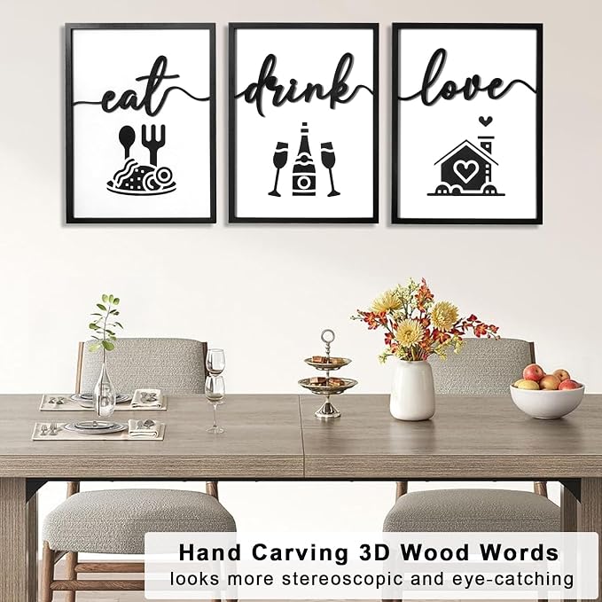 3D Wood Dining Room Wall Decor, Framed Kitchen Pictures Wall Art - Image 3