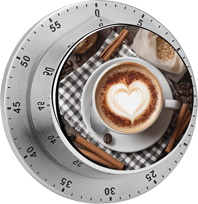 Coffee Cup and Coffee Beans on Old Wooden Table Kitchen Timer Cute Magnetic by Unknown