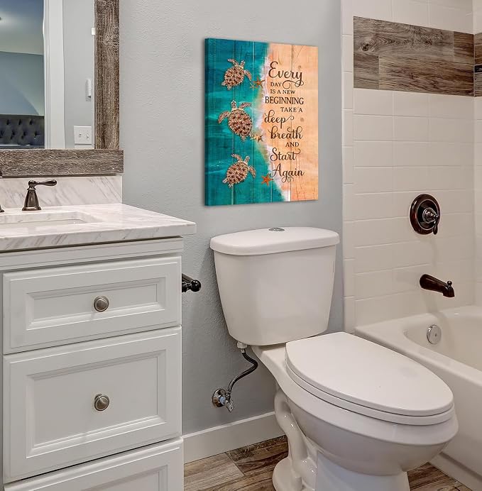 Turtle Wall Art Teal Picture Wall Decor Farmhouse Bathroom Wall Art Everyday is - Image 5