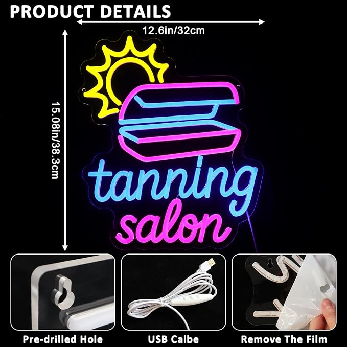 Tanning Salon Neon Sign for Wall Decor, USB Dimmable Beauty Neon Lights for - Image 2