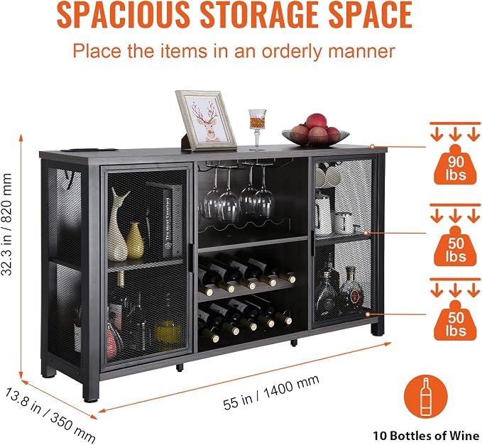 VEVOR 55 Inch Industrial Bar Cabinet, Wine Table - Image 3