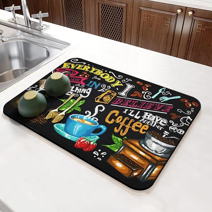 Coffee Bar Mat Accessories for Countertop Absorbent Hide Stain Rubber Backed - Image 4