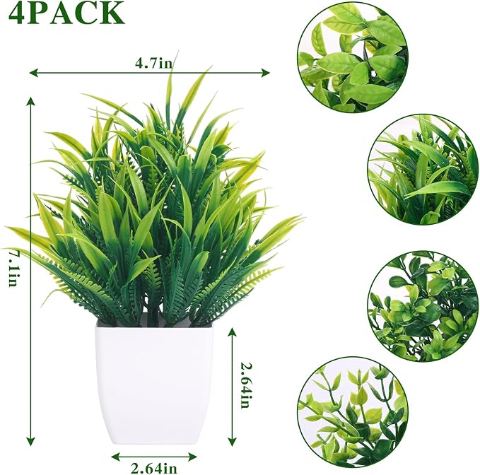 CEWOR Fake Plants 4 Packs Small Artificial Mini Plants Potted Bathroom - Image 2