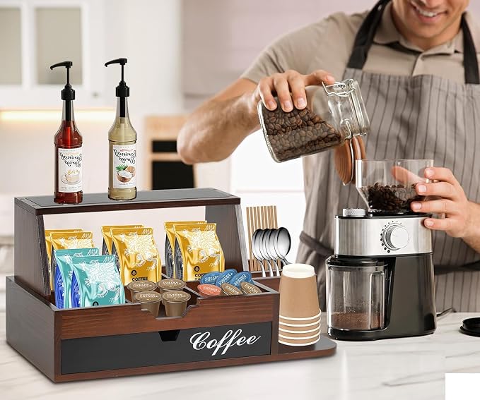 Farmhouse Coffee Bar Organizer, Wood Countertop - Image 3