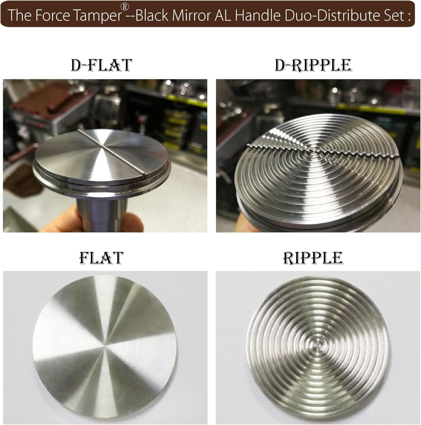 The Force Tamper Automatic Impact Coffee Tamper Adjustable Const Pressure and Autoleveling Duo-Distribute Set New (Jelly-Black Mirror AL, 53.50mm)