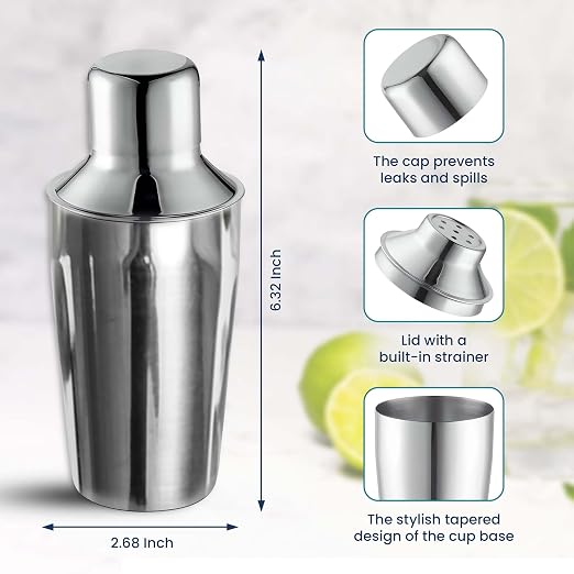 OCS Parts 3-Piece Stainless Steel Cocktail Shaker | 12-Ounce | Makes Perfect - Image 2