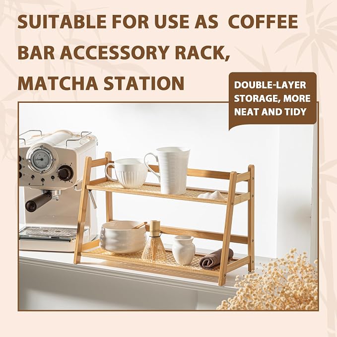 Yalikop 1 Pcs 2 Tier Matcha Station Shelf Bamboo Coffee Mug Stand Countertop - Image 4