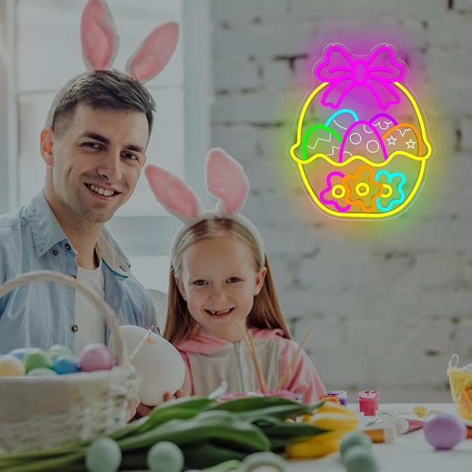 Easter Neon Sign for Wall Decor Flower Easter Basket Neon Light Egg Led Sign - Image 6