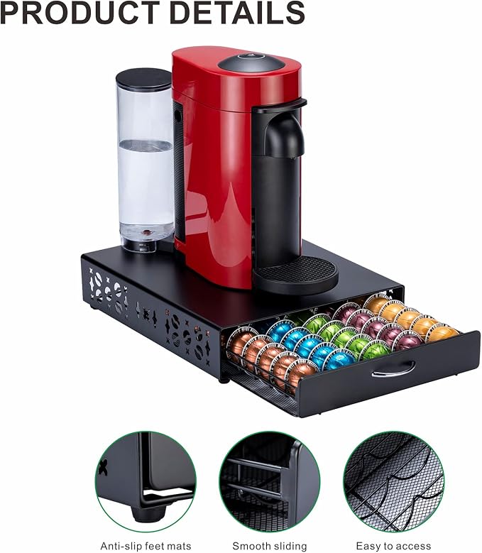 ZCDCP Nespresso Pod Holder Vertuo pod Storage Drawer Black Metal Coffee Pod - Image 5