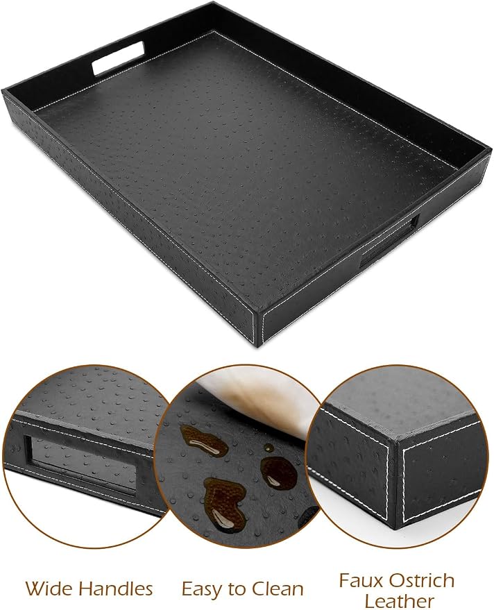 Ranslen Serving Tray with Handles, 20 x 16 Inch Candle Holder Tray - Image 2