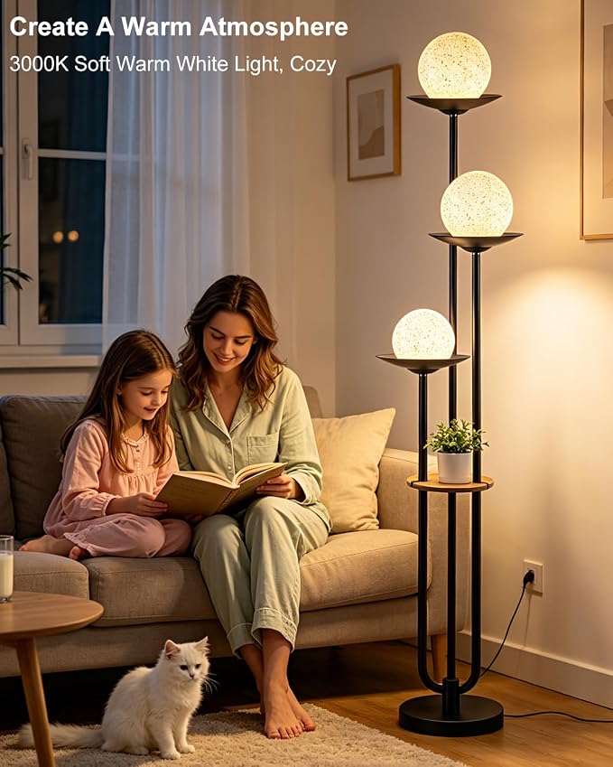 Lightdot Globe Floor Lamp with Shelf 3-Lights Modern Dimmable Floor Lamps - Image 5