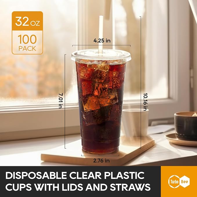 Turbo Bee 100 Sets 32 OZ Clear Plastic Cups - Image 2