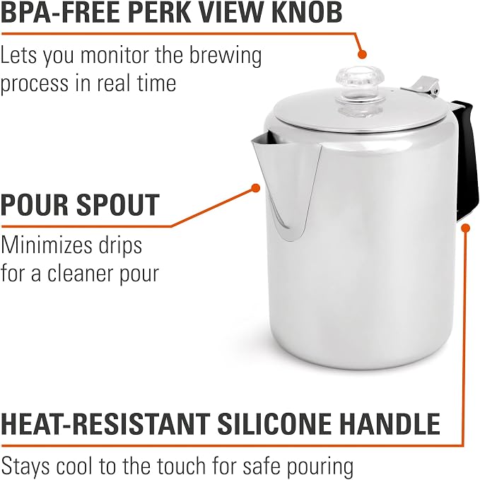 GSI Outdoors Percolator Coffee Pot I Glacier Stainless Steel - Image 5