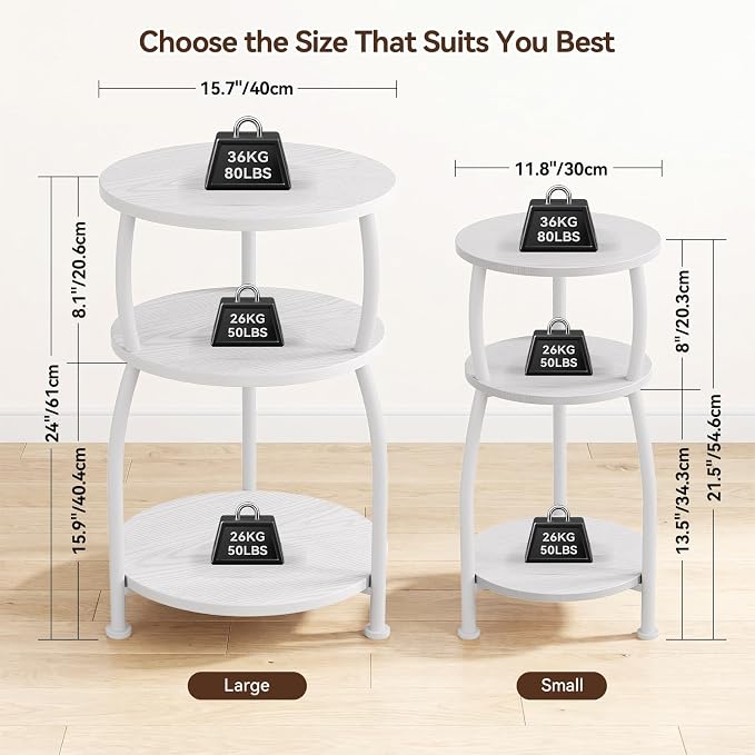 Round Side Table, 3-Tier End Table - Image 3