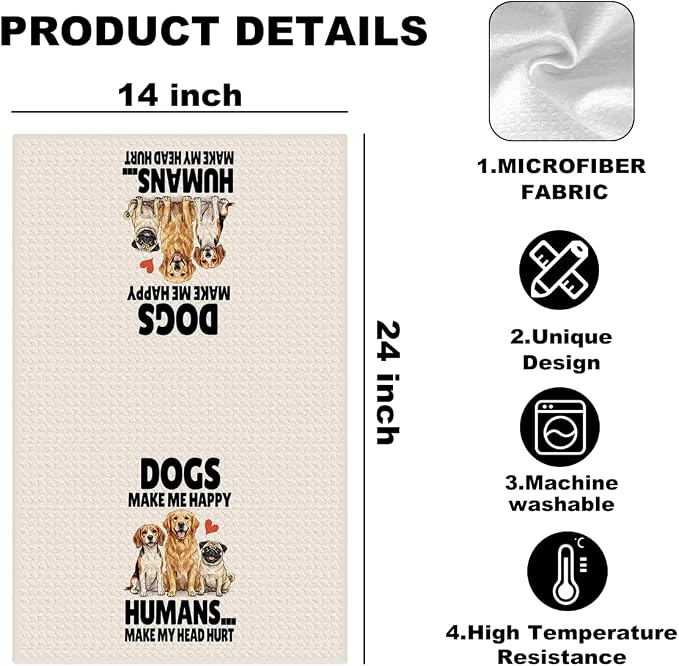 Dogs Make Me Happy Kitchen Towels 24x14 Inch, Dogs Gifts Reusable Dish Towels - Image 2