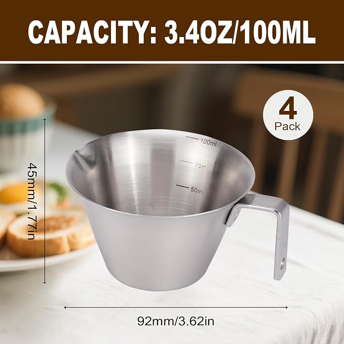 RETON 4 Pcs Espresso Measuring Cup, 3.4OZ Stainless Steel Espresso Cups - Image 2